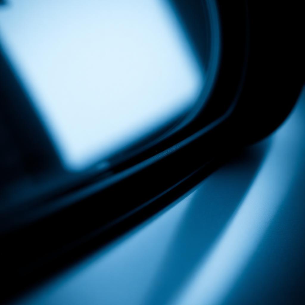 Macro detail of a mirror glass edge and housing seam
