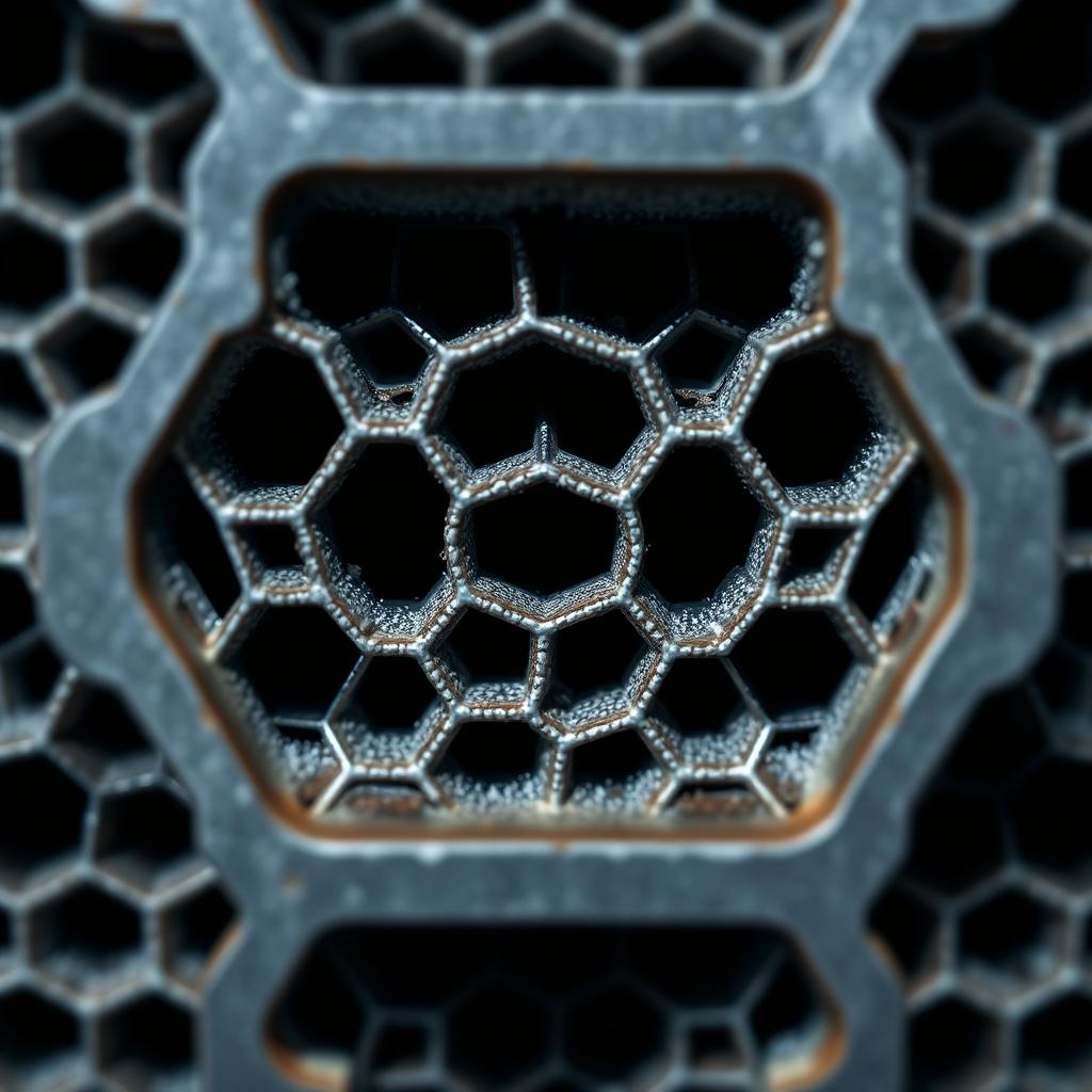 Macro detail of catalytic converter honeycomb cells face-on